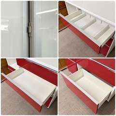【超美品‼️】定価25万♪ 高級 松田家具 117cm幅キッチンボード 食器棚 収納家具 鏡面仕上げレッド♪の画像