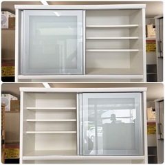 【超美品‼️】定価25万♪ 高級 松田家具 117cm幅キッチンボード 食器棚 収納家具 鏡面仕上げレッド♪の画像