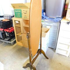 スタンドミラー  ダークブラウン 楕円形ミラー 鏡の画像