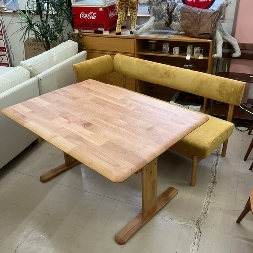 中古美品家具の大丸ベンチダイニング2点セット公田店