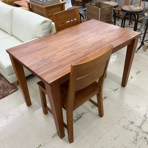 中古品　スキャンティーク　ダイニング3点セット　天然木　公田店
