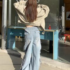 ブルー ワイド デニムパンツの画像