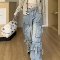 ブルー ワイド デニムパンツ