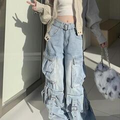 ブルー ワイド デニムパンツの画像