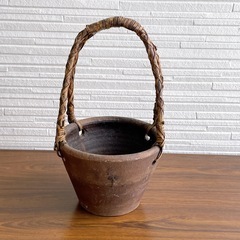 天然素材持ち手付き鉢　陶器　観葉植物の鉢　フィリピン製