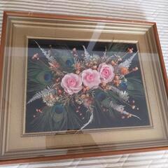 【 薔薇と孔雀】絵画 アンティーク クジャク 羽根 バラ
