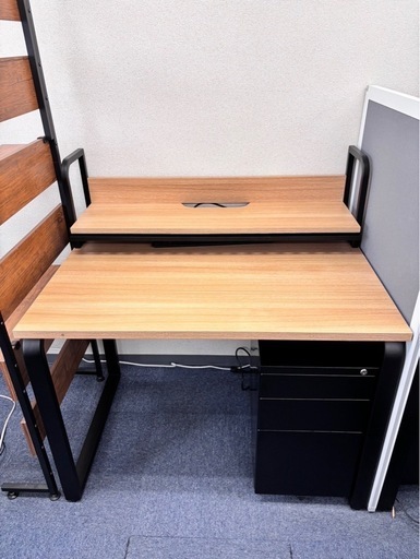 デスク、机上ラック、3段ワゴン3点セット