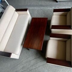美品　応接４点セット　3人掛け　布張り　4品　1人掛け：W80　...
