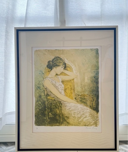 真作】絵画額装済みベルナール・シャロワ瞑想肘掛け椅子の少女