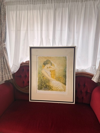 真作】絵画 ベルナール・シャロワ 瞑想 肘掛け椅子の少女