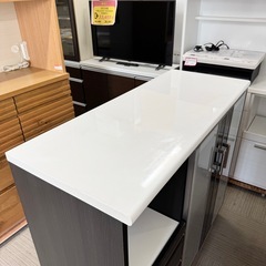 【美品‼️】定価64,990円♪ ニトリ 120cm幅ミドルレンジボード キッチンカウンター 食器棚 収納家具 艶あり木目調ダークブラウン♪の画像