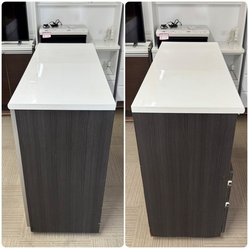 【美品‼️】定価64,990円♪ ニトリ 120cm幅ミドルレンジボード キッチンカウンター 食器棚 収納家具 艶あり木目調ダークブラ