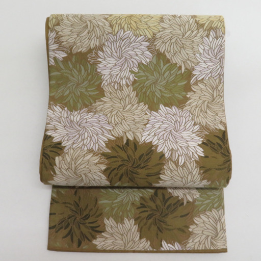 個性的❗袋帯⭐ピーコックグリーン×ターコイズ 立体的な洋花 六