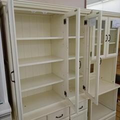 値下げしました。★ジモティ割あり★  アンティーク調食器棚 ホワイト H179.5×D42×W90 クリーニング済み OJ9316の画像