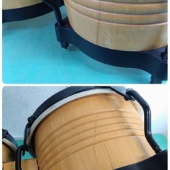 ● World Beat Percussion ボンゴ ラテン 太鼓 パーカッション 打楽器 約 7/8.5インチ  趣味 パフォーマンス ディスプレイ オブジェ インテリア 木製 中古 ③の画像