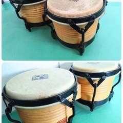 ● World Beat Percussion ボンゴ ラテン 太鼓 パーカッション 打楽器 約 7/8.5インチ  趣味 パフォーマンス ディスプレイ オブジェ インテリア 木製 中古 ③の画像