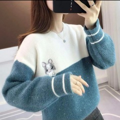 レディース トップス セーター ニット 裏起毛 ラウンドネックの画像