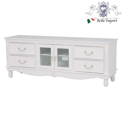 【美品‼️】オシャレ♪ 輸入家具 ハンプトンⅡ ロココ調 150cm幅ローボード テレビ台 リビング収納家具 マホガニー材 ホワイト♪