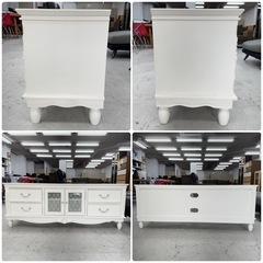 【美品‼️】オシャレ♪ 輸入家具 ハンプトンⅡ ロココ調 150cm幅ローボード テレビ台 リビング収納家具 マホガニー材 ホワイト♪の画像