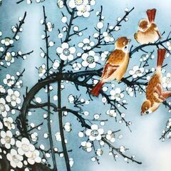 ★現物確認後の購入OK！【158cm　超特大　飾り壺　花鳥画　白梅と雀の図】　中国美術　作家銘有り　沖縄本島内居住者の方限定！の画像