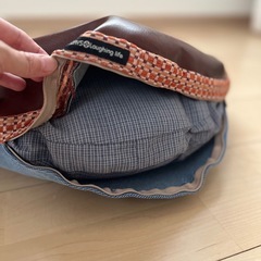 ブルー＆革　クッションの画像