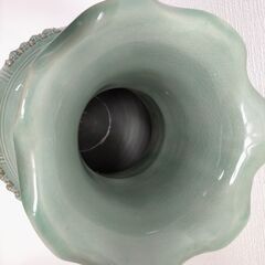 【糸島市内 送料無料】高麗青磁　壺　花瓶 花器　生花　立花　花器　像耳飾り　透かし彫り20250516-7Yの画像