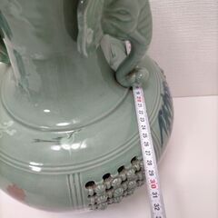 【糸島市内 送料無料】高麗青磁　壺　花瓶 花器　生花　立花　花器　像耳飾り　透かし彫り20250516-7Yの画像