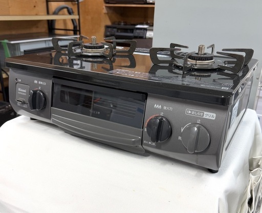 お引取り限定 19年製 リンナイ 都市ガス用コンロ 2口ガステーブル KSR562BKR 右強火力