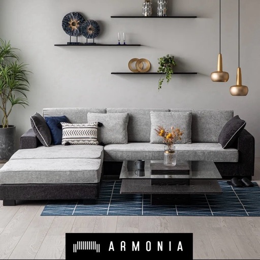 【超美品‼️】定価169,990円♪ アルモニア 240cm幅3人掛けカウチソファ Gravedona ツートーン(ブラック×グレー) 布製フルカバーリング♪