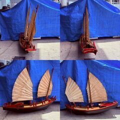 【❗️✨巨大インテリア✨❗️】木製 帆船 模型 ジャンク扱い 約110cm 特大ディスプレイ用ボートの画像