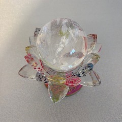 【在庫整理品】蓮の花モチーフ クリスタル風スタンド／直径約12cm／スフィアは非売品／お安くどうぞの画像