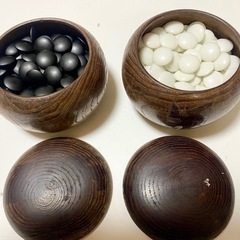 栗碁器　ガラス碁石（白・黒セット）碁筒・天然銘木（栗材ロクロ碁筒）セット日本製の画像