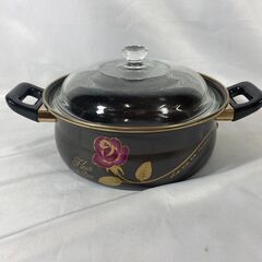 レトロ　ホーロー両手鍋 花柄