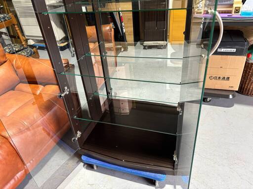【おまけ付】 モダン コレクションケース、ブラウン 3面ガラス、ミラー付き ガラスケース・ディスプレイケース