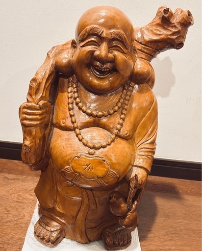 木製 笑顔の仏像 約30cm 彫刻　オブジェ　布袋様 Amazon.co.jp: 布袋様 置物 仏像 木彫り ミニ 七福神 木製 布袋