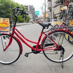 自転車　ギア付き　レッド26インチ