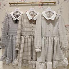 [美品]evelyn VフリルタックOP エブリンチェックワンピースブローチ付きの画像