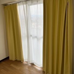 カーテン マスタードイエロー + レースカーテン 　高さ 175cm/幅 105cm x2（左右）の画像