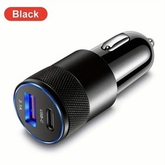B⭐️新品・未使用・未開封⭐️3.1A 高速充電器🟪USB＋USB-タイプC🟪車載充電器🟪色：黒🟪の画像