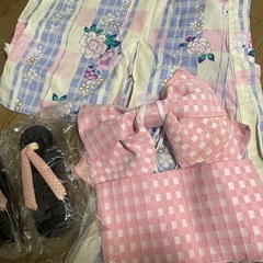 浴衣　160? 中学生向き　高学年　下駄新品　3点セット　　とうかさん