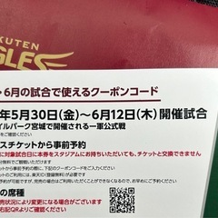 残1枚　楽天イーグルス観戦チケット5/30〜6/12までの試合対象