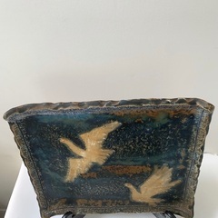 陶版絵画　大皿　つがい鶴　陶芸家寺田みのる作の画像