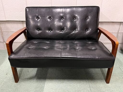 合皮 2人用 ラブソファ 黒 幅117cm×奥行80cm×高さ78cm
