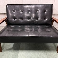 合皮 2人用 ラブソファ 黒 幅117cm×奥行80cm×高さ7...