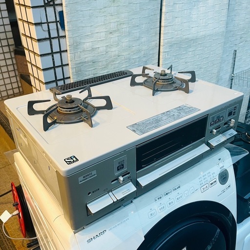 《売約済》【武蔵小山店】ノーリツ　NORITZ 2口ガスコンロ　グリル付き　都市ガス用　NLW2261TQ2SGR 2016年製　検) ガステーブル　料理 センサー付き　一人暮らし　家電　調理