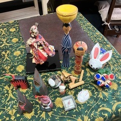 和風民芸品・こけし・置物など14点まとめ売り（レトロ・アンティーク風）