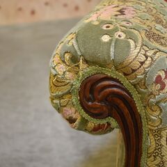 ≪zyt2157ジ≫ イタリア製 クラシック家具 シングルソファ ① ヴェローナ/ロココ/アンティーク調/金華山織り/グリーン系/中古家具/宮城県仙台市 70508-15 の画像