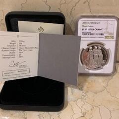 1オンス銀貨 NGC 準最高鑑定PF69UCスリーグレイセス1ozプルーフ銀貨セントヘレナ ケースCOA付
の画像