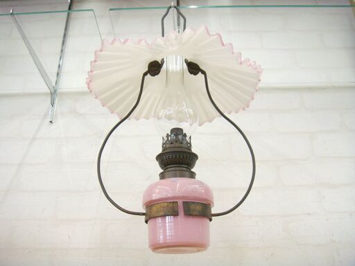 ヴィンテージ品 アンティーク 吊りランプ オイルランプ ピンクガラス