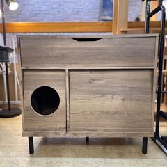 アイリスオーヤマ  キャットトイレタリーキャビネット CTC-890S ブラウン 木目模様■横幅89cm×奥行48.9cm×高さ81.5cm■買取帝国 朝霞店 近隣配送無料の画像